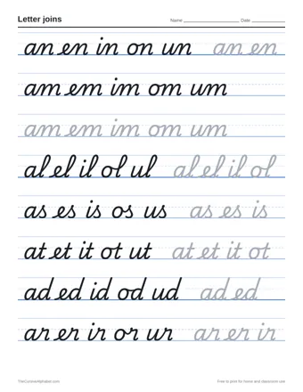 Preview of the letter joins printable