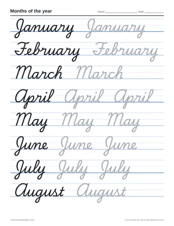 Preview of the months of the year printable