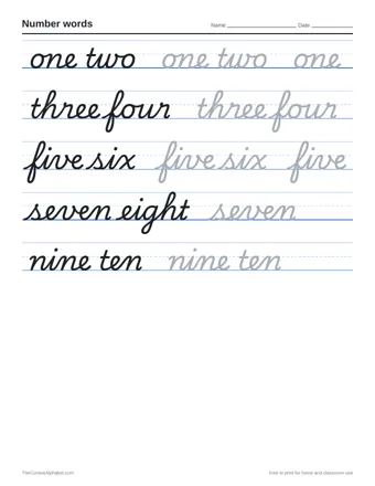 Preview of the number words printable